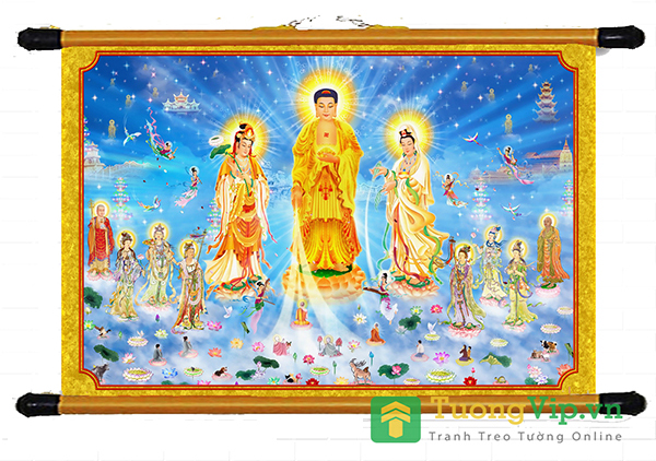 Tranh Liễn Phật Giáo - Tây Phương Tam Thánh Tiếp Dẫn 04