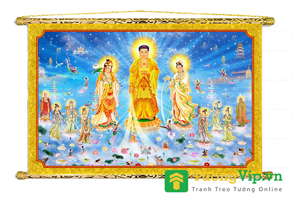 Tranh Liễn Phật Giáo - Tây Phương Tam Thánh Tiếp Dẫn 04
