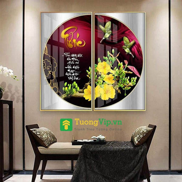 tranh tráng gương hoa mai chữ phúc