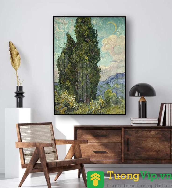 Tranh Treo Tường Cây Bách - Cypresses (1889) By Vincent Van Gogh