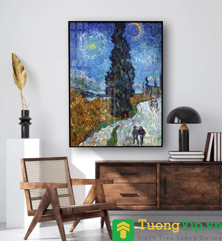 Tranh Treo Tường Con Đường Cùng Cây Bách Và Sao - Road with Cypress and Star (Tháng 5, 1890) By Vincent Van Gogh
