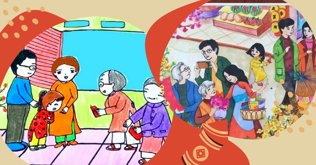 Vẽ tranh đề tài  ngày tết và mùa xuân  Đi chợ hoa tết trong 2023  Nhật  ký nghệ thuật Anime Ngày tết