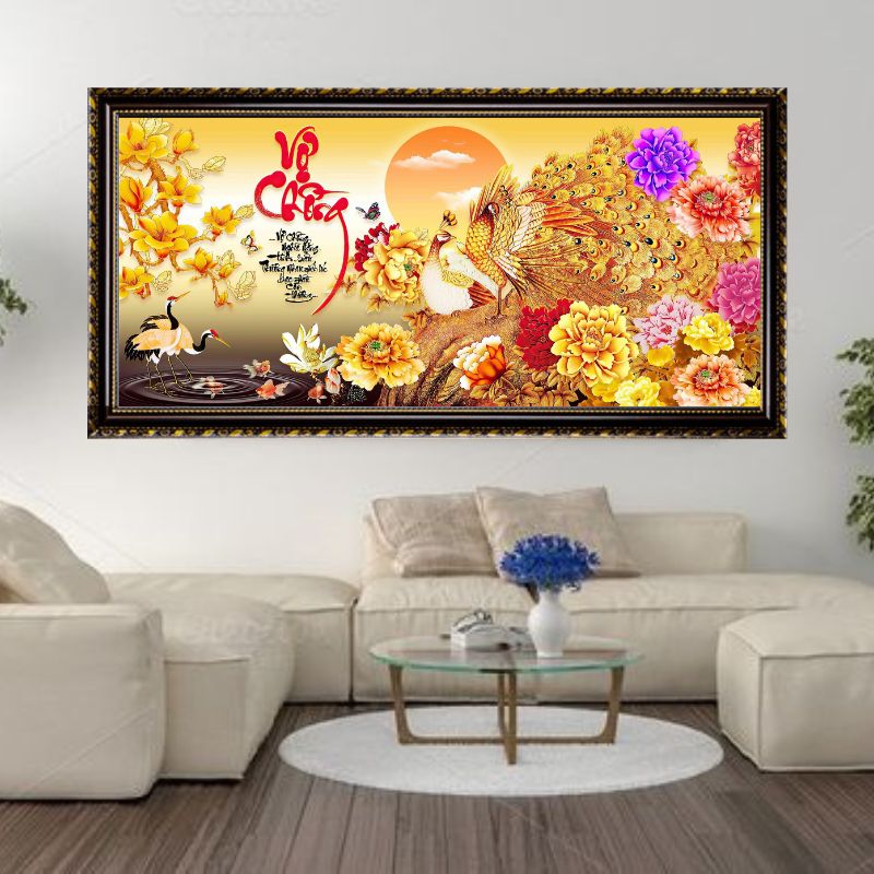 Đặt Mua Tranh Canvas Chim Công Nghệ Thuật Đóng Khung Cao Cấp Lấy Liền Tại HCM