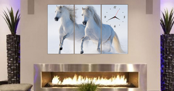 Tranh Đồng Hồ Đôi Ngựa