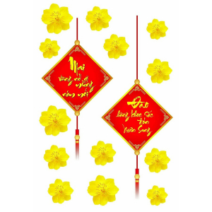 Decal Mai Vàng Nở Rộ Mừng Năm Mới - Đào Hồng Khoe Sắc Đón Xuân Sang