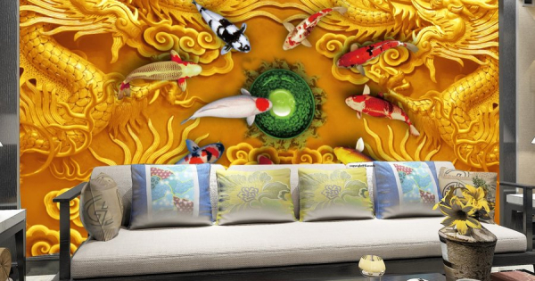 Tranh Dán Tường Cá Bơi Quanh Ngọc Ấn