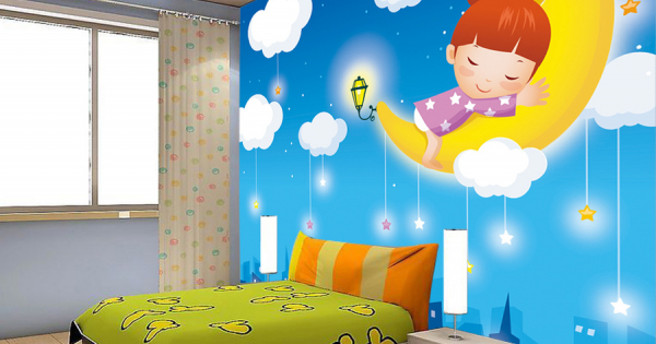 Tranh Dán Tường Mặt Trăng Và Bé
