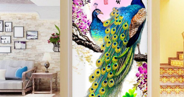 Tranh Dán Tường Đôi Chim Công