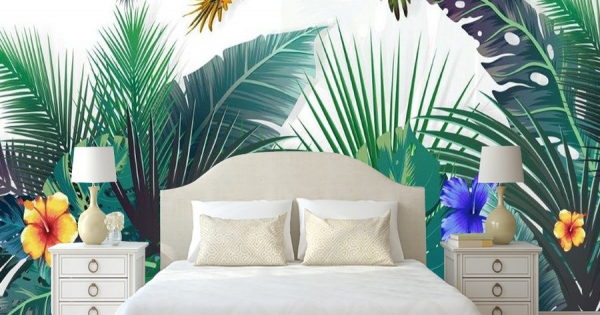 Tranh Dán Tường Cặp Vẹt Giữa Rừng Nhiệt Đới