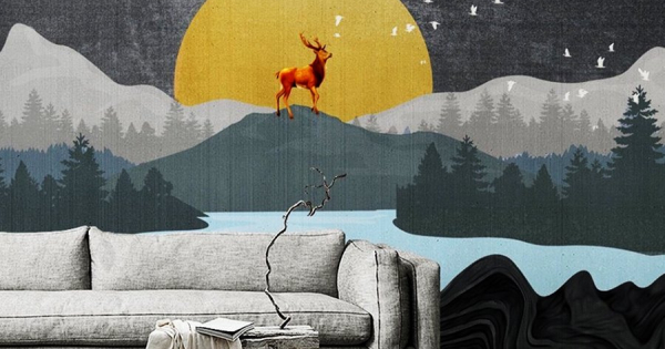 Tranh Dán Tường Nai Giữa Rừng Đêm