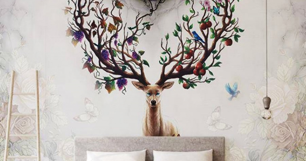 Tranh Dán Tường Nai Và Muôn Cây