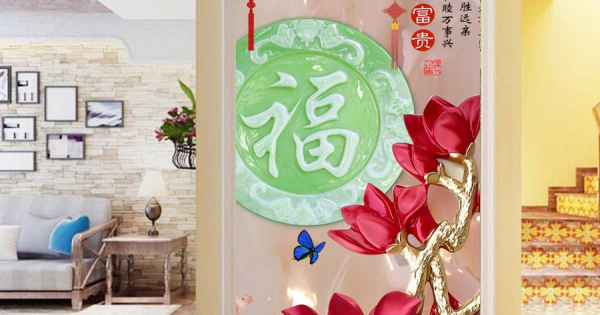 Tranh Dán Tường Hoa Và Ngọc Bội 3D