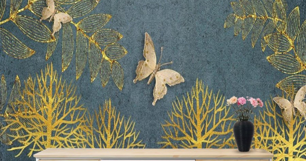 Tranh Dán Tường Lá Vàng Và Bướm