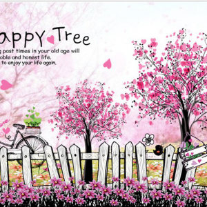 Decal Trang Trí Hàng Rào Hồng Happy Tree
