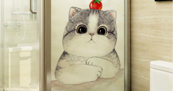 Decal Dán Kính Mèo Mập Cà Chua