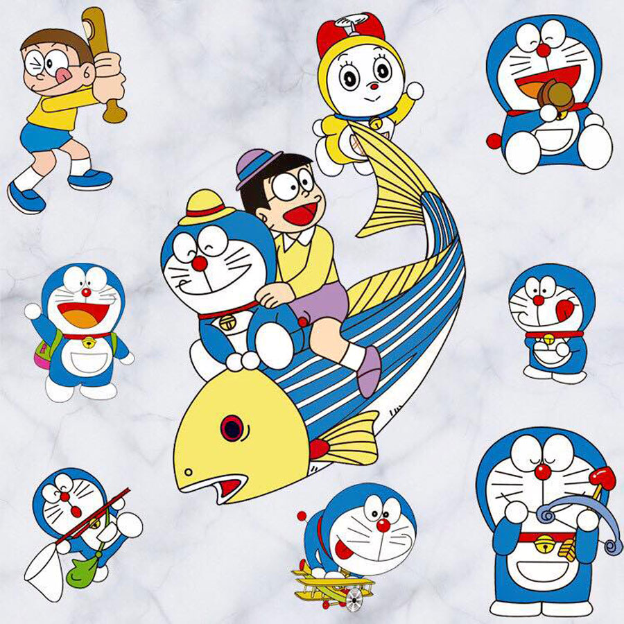 Decal Trang Trí Doremon Và Nobita Trên Lưng Cá