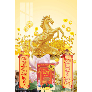 Lịch Gỗ Treo Tường Laminate Tráng Gương 2024 (40x60 cm) - Ngựa Vàng Phát Tài (TV05)