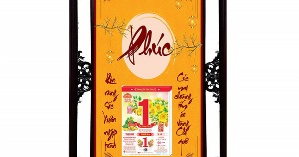 Lịch Gỗ Cao Cấp Khung Đôi 2025 (50x82cm) - Chữ Phúc 02 - In Quảng Cáo Logo Theo Yêu Cầu