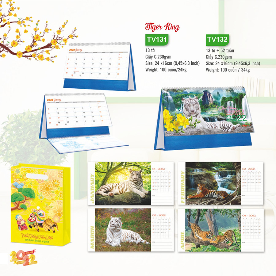 Lịch Để Bàn Chữ A 2022 - Tiger King