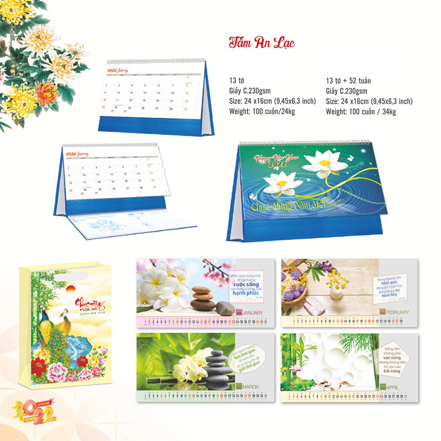 Lịch Để Bàn Chữ A 2022 - Tâm An Lạc