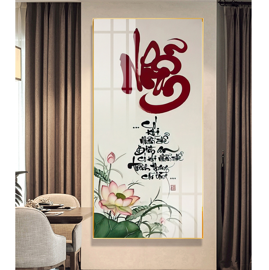 Tranh thư pháp chữ nhẫn tiếng Hán mạ vàng 24k chế tác bởi Karalux