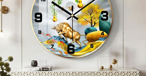 Đồng Hồ Treo Tường Tráng Gương Con Trâu Vàng 02