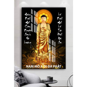 Tranh Treo Tường Phòng Thờ Đức Phật Đứng Trên Tòa Sen - 40x60 cm - Tranh Tráng Gương