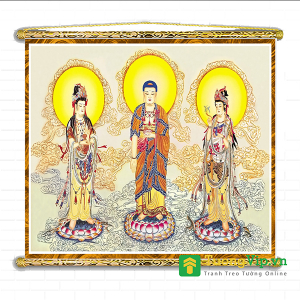 Tranh Liễn Phật Giáo - Tây Phương Tam Thánh Tiếp Dẫn 02 - Vải Canvas Cao Cấp