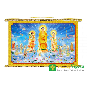 Tranh Liễn Phật Giáo - Tây Phương Tam Thánh Tiếp Dẫn 04 - Vải Canvas Cao Cấp