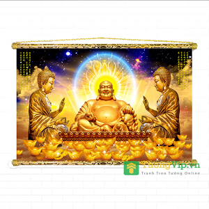 Tranh Liễn Phật Giáo - Phật Di Lặc - Vải Canvas Cao Cấp