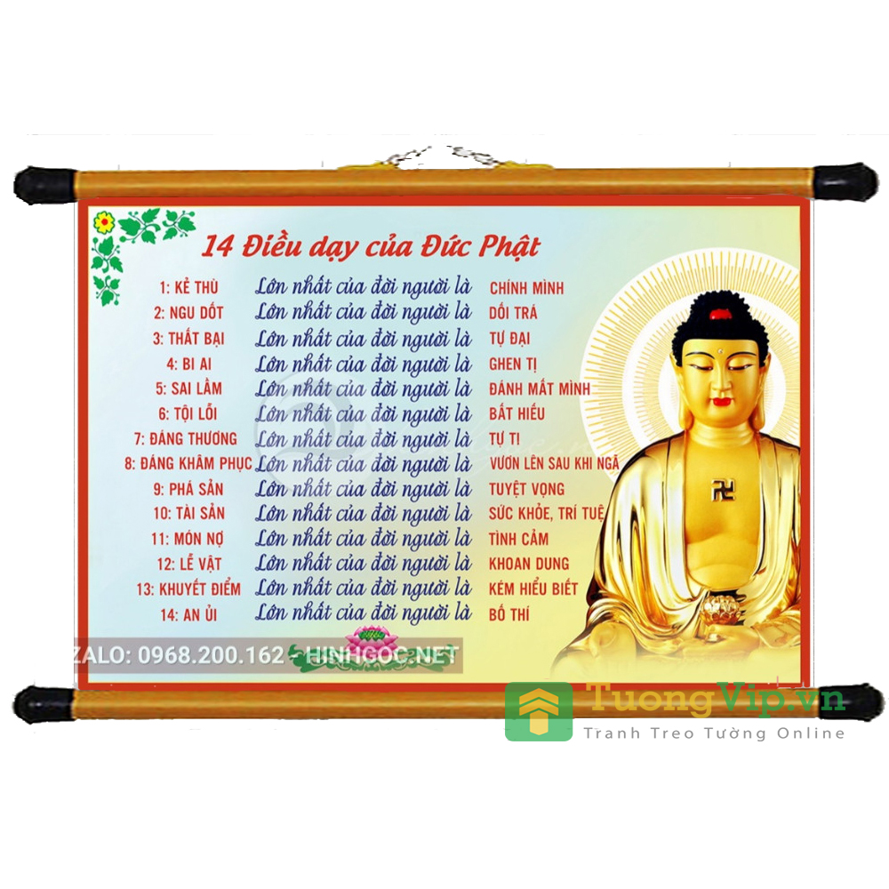 Tranh Liễn Phật Giáo - 14 Điều Dạy Của Đức Phật - Vải Canvas Cao Cấp