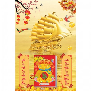 Lịch Gỗ Treo Tường Laminate Tráng Gương 2026 (40x60 cm) - Thuận Buồm Xuôi Gió Tài Lộc (TV58)