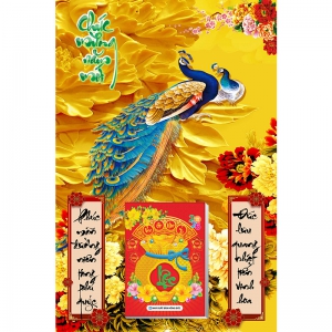 Lịch Gỗ Treo Tường Laminate Tráng Gương 2026 (40x60 cm) - Chim Công (TV46)