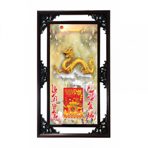 Lịch Gỗ Phù Điêu Treo Tường Cao Cấp Khung Đôi 2024 (52x82 cm) - Rồng Vàng (TV08)