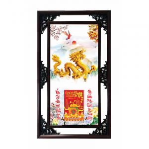 Lịch Gỗ Phù Điêu Treo Tường Cao Cấp Khung Đôi 2024 (52x82 cm) - Rồng Vàng (TV07)