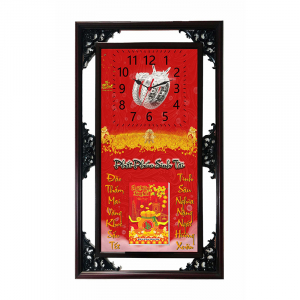 Lịch Gỗ Phù Điêu Đồng Hồ Cao Cấp Khung Đôi 2024 (52x82 cm) Dành Cho Tiệm Vàng - Phát Phúc Sinh Tài (TVDH01)