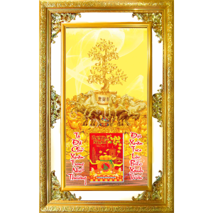Lịch Gỗ Phù Điêu Treo Tường Cao Cấp Khung Đôi Vàng 2024 (56x88 cm) - Ngựa Vàng Và Cây Tài Lộc (TV21)