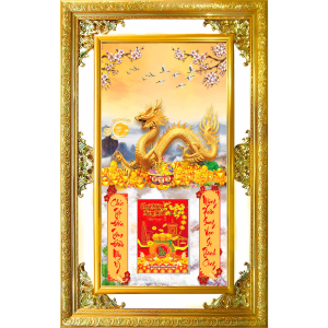 Lịch Gỗ Phù Điêu Treo Tường Cao Cấp Khung Đôi Vàng 2024 (56x88 cm) - Rồng Vàng (TV15)