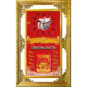 Lịch Gỗ Phù Điêu Đồng Hồ Cao Cấp Khung Đôi Vàng 2024 (56x88 cm) Dành Cho Tiệm Vàng - Phát Phúc Sinh Tài (TVDH04)