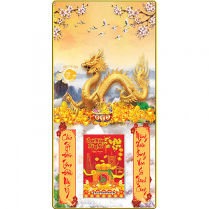Lịch Gỗ Treo Tường Laminate Tráng Gương 2024 (39 x 79 cm) Bọc Viền Cao Cấp - Rồng Vàng (TV05)