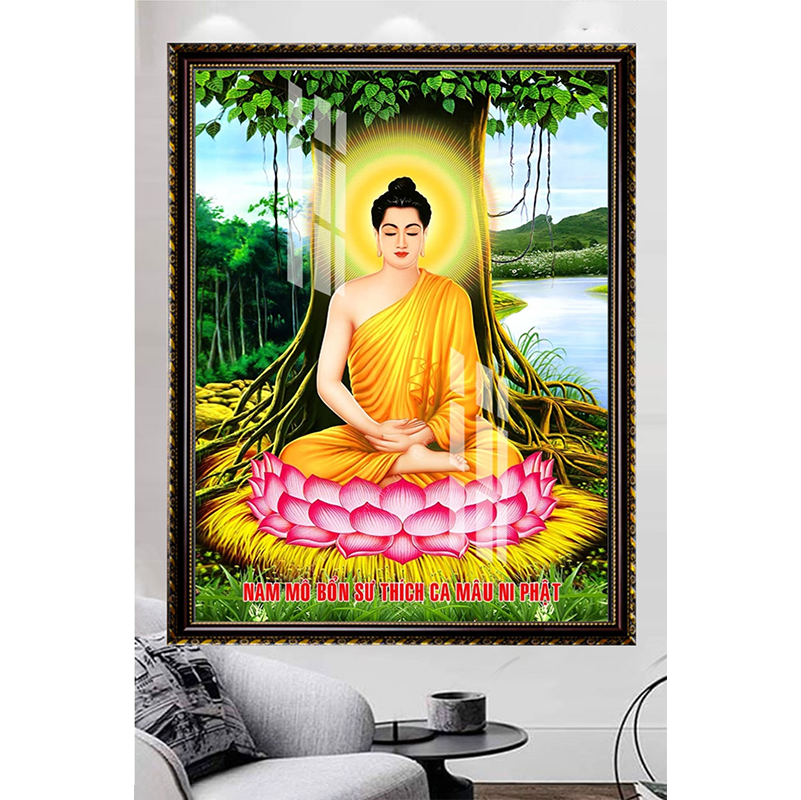 Tranh Gỗ Phù Điêu Treo Tường Đóng Khung Cao Cấp - Đức Phật Thích Ca Mâu Ni 01
