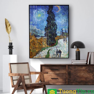 Tranh Treo Tường Con Đường Cùng Cây Bách Và Sao - Road with Cypress and Star (Tháng 5, 1890) By Vincent Van Gogh