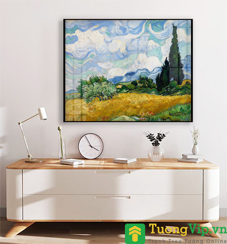 Tranh Treo Tường Cánh Đồng Lúa Mì Với Cây Bách - A Wheatfield with Cypresses (1889) By Vincent Van Gogh