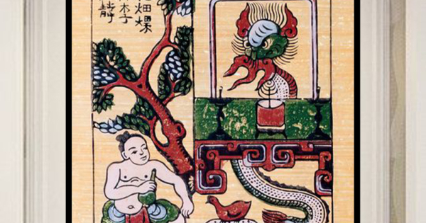 Tranh Treo Tường Nghệ Thuật Dân Gian Đông Hồ - Thạch Sanh Đánh Xà Tinh