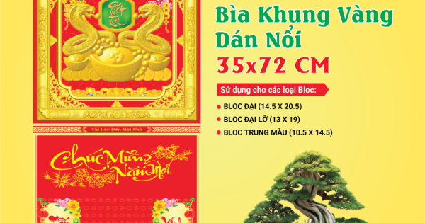 18 Mẫu Bìa Lịch 2025 Khung Vàng Dán Nổi (35x72 cm) - TVKV123 - TVKV140 - In Quảng Cáo Logo Theo Yêu Cầu