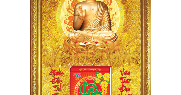 Lịch Gỗ Cao Cấp 2025 Khung Đơn Vàng (48x73 cm) - Đức Phật A Di Đà - In Quảng Cáo Logo Theo Yêu Cầu