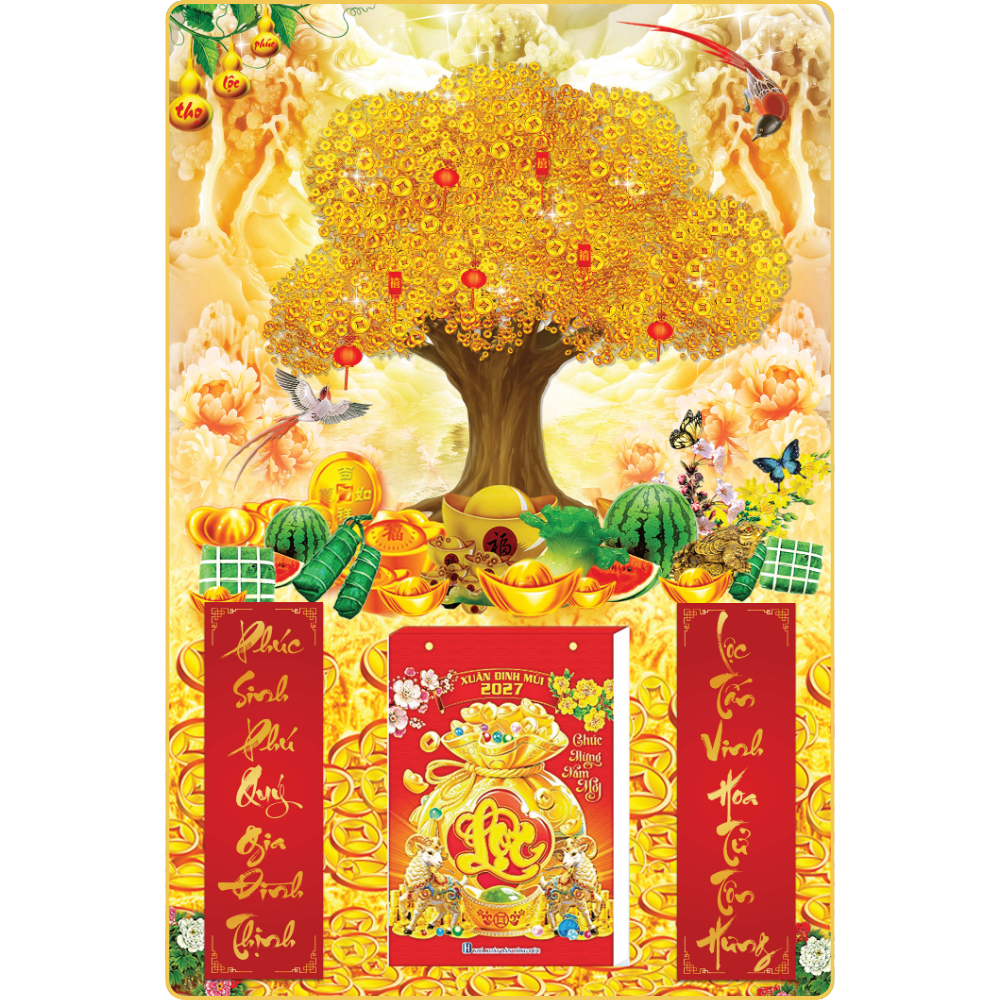 Mẫu C&acirc;y Kim Tiền - Lịch Treo Tường Laminate Tr&aacute;ng Gương 2027 (40x60 cm)