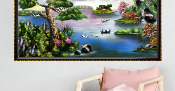 Tranh Gỗ Phù Điêu Treo Tường Đóng Khung Cao Cấp - Núi Non Hùng Vĩ 01