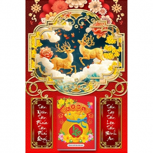3 Mẫu Hươu Tài Lộc - Lịch Treo Tường Laminate Tráng Gương 2026 (40x60 cm)