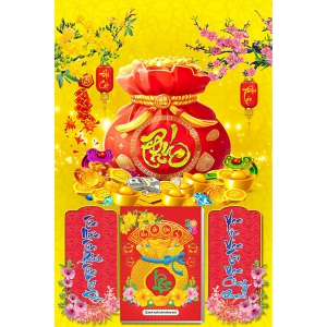 Lịch Túi Tài Lộc Chữ Phúc - Lịch Treo Tường Laminate Tráng Gương 2026 (40x60 cm)